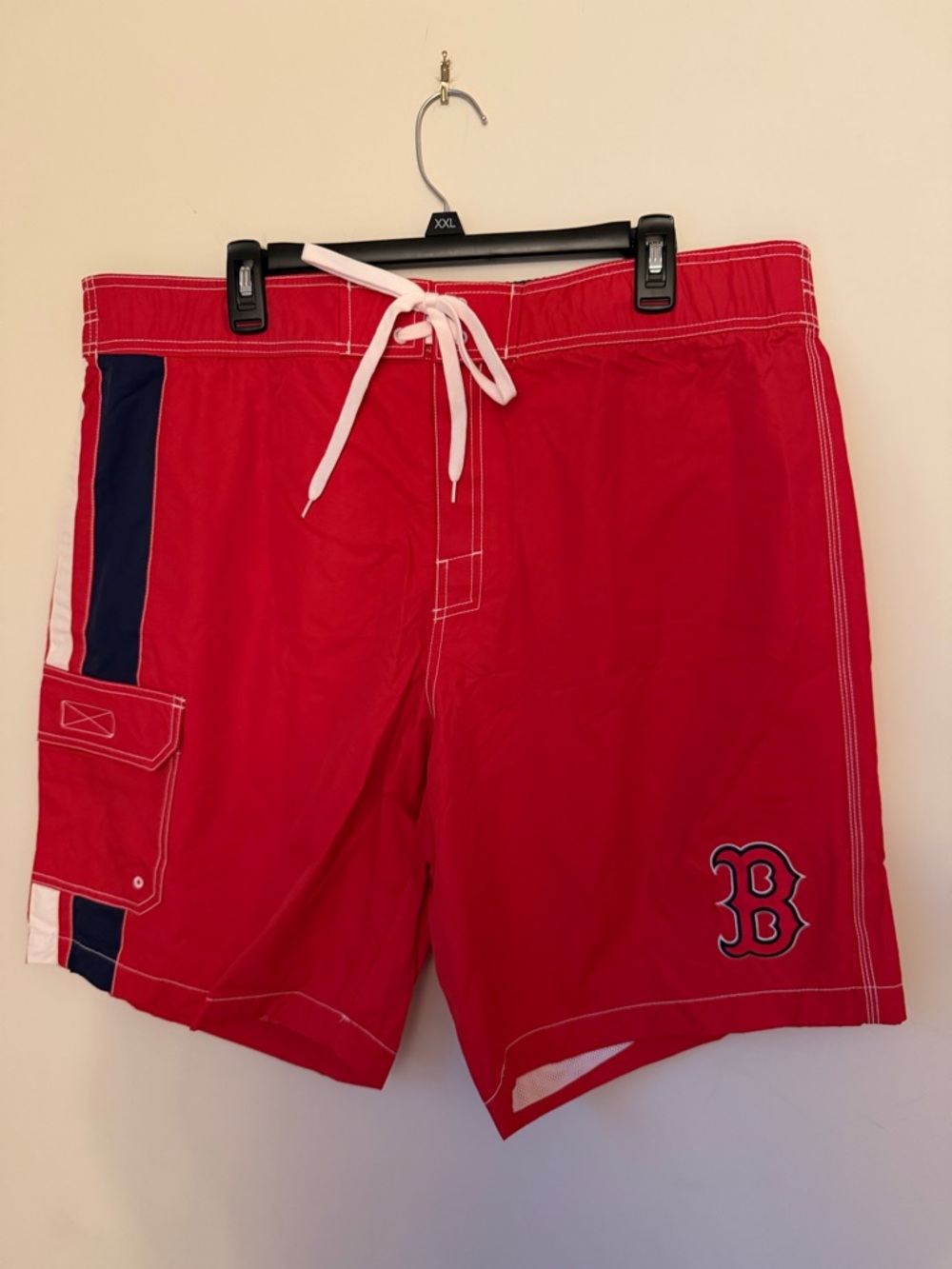 MLB Boston Red Swim Board Shorts with Navy & White Stripes